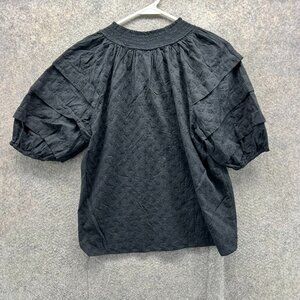Rails Shirt Womens Medium Black Puff Sleeve Embroidered Boho Peasant Top